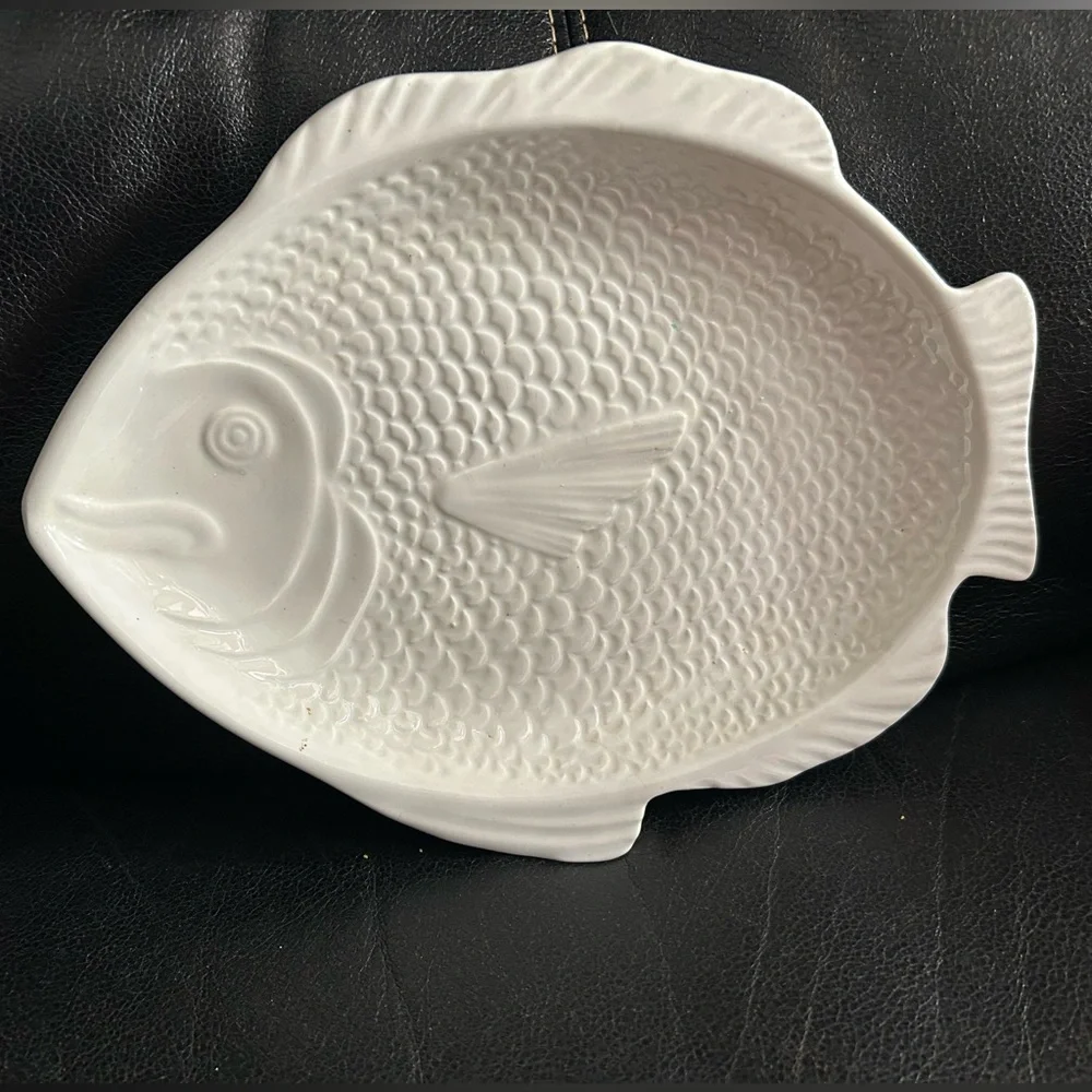 Whittier Pottery White Fish Shaped Ceramic Serving Platter